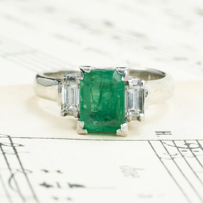 昭和ジュエリー エメラルド ダイヤモンド リング Pt900 1.01ct ヴィンテージ 昭和レトロ 透かしデザイン プラチナ 指輪 MR00777
