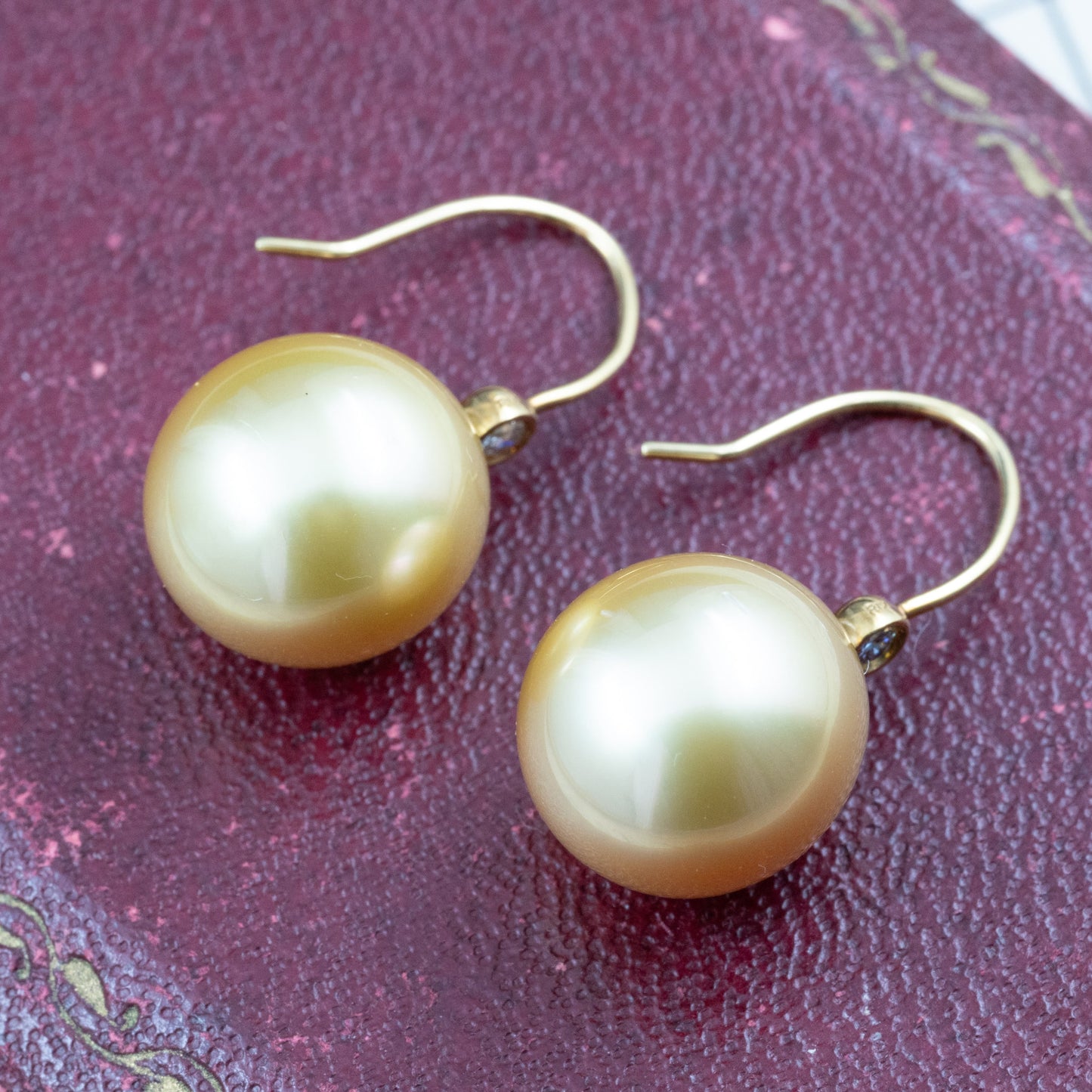 ゴールデンパール ピアス K18 白蝶真珠 12.2-12.4mm ダイヤモンド 0.04ct 大粒パール MOE00062