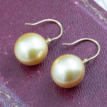 ゴールデンパール ピアス K18 白蝶真珠 12.2-12.4mm ダイヤモンド 0.04ct 大粒パール MOE00062