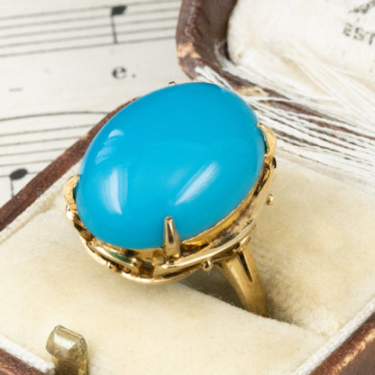 昭和ジュエリー レトロ リング K18  ターコイズ 〜青空の下、明るい時代を象徴するような華やかさ〜MR00759