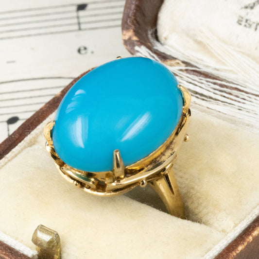 昭和ジュエリー レトロ リング K18  ターコイズ 〜青空の下、明るい時代を象徴するような華やかさ〜MR00759