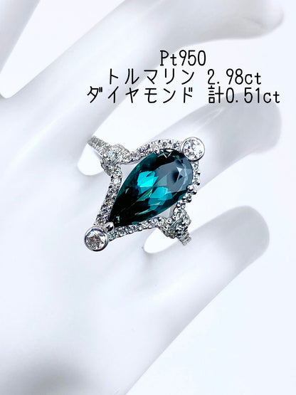 トルマリン 2.98ct / ダイヤモンド 計0.51ct Pt950リング 12号【リフレッシュメント(新品仕上げ・補修・洗浄等済)】【3日以内返品可（※カード/キャリア決済の場合）】