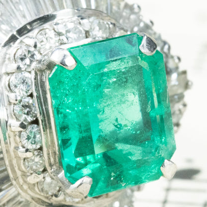昭和ジュエリー エメラルド ダイヤモンド リング Pt900 1.79ct 1.4ct バレリーナセッティング ヴィンテージ 昭和レトロ MOR00698