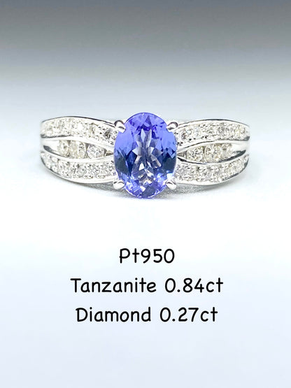 タンザナイト 0.84ct / ダイヤモンド 計0.27ct Pt950 リング 11.5号リフレッシュメント新品仕上げ・補修・洗浄等済3日以内返品可※カード/キャリア決済の場合動画リンク　Twitt