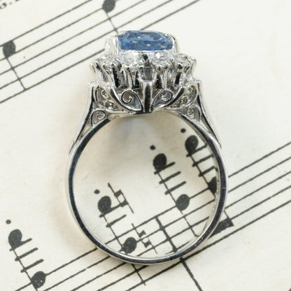 Pt900 昭和ザマスリング 非加熱ブルーサファイヤ 3.903ct ダイヤモンド0.35   〜遥か遠き氷の国のご令嬢リング〜OKR00249