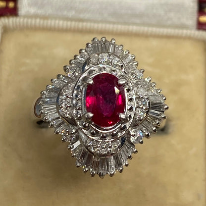 昭和ジュエリー ルビー ダイヤモンド リング Pt900 0.92ct 0.76ct ヴィンテージ 昭和レトロ プラチナ 指輪 MOR00697