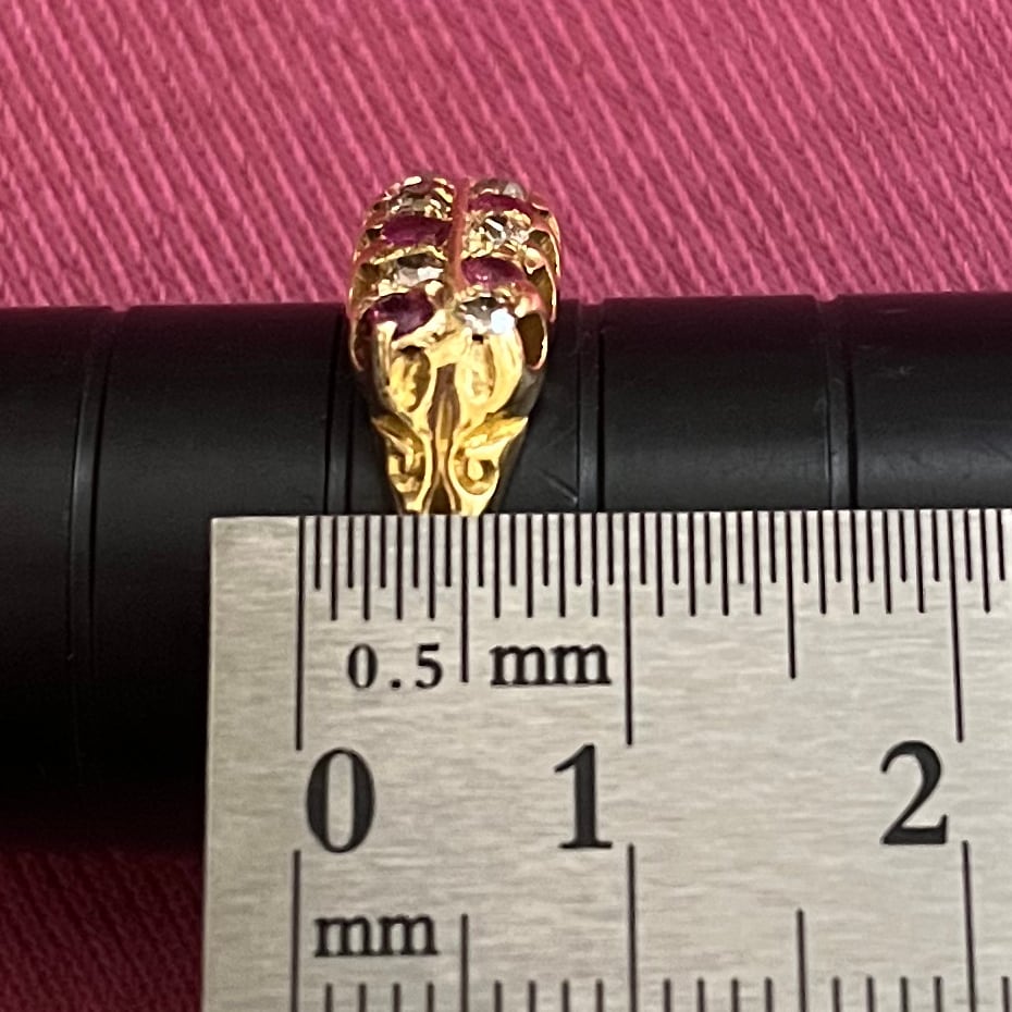 アンティークジュエリー イギリス アンティーク 2row リング 1863年 K18 オールドカットダイヤモンド ルビーDR00599