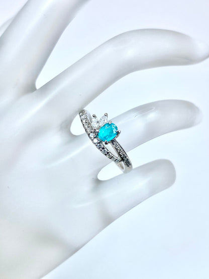 パライバトルマリン 0.384ct / ダイヤモンド 計0.36ct Pt900リング 17号【リフレッシュメント(新品仕上げ・補修・洗浄等済)】【3日以内返品可（※カード/キャリア決済の場合）】