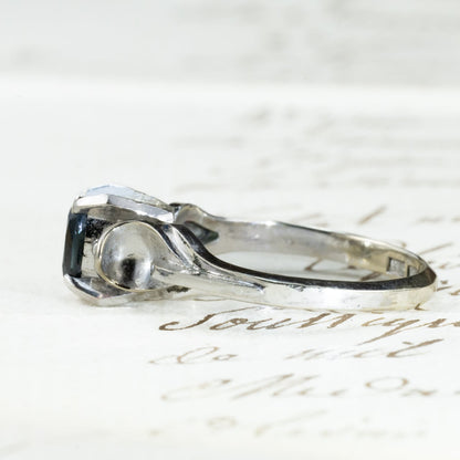 昭和ジュエリー サファイアリング 0.52ct K14WG 昭和レトロ 和デコ ヴィンテージ 指輪 青石 クールデザイン MOR00619