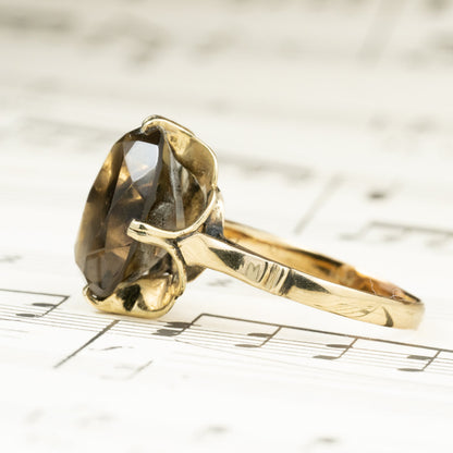 昭和ジュエリー スモーキークォーツ リング K14 ヴィンテージ 昭和レトロ ゴールド 指輪 MOR00648