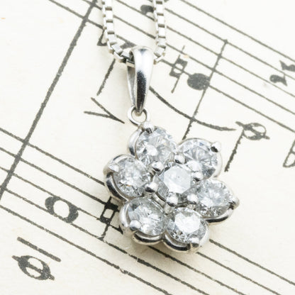 Pt900 ダイヤモンド1.02ct フラワー クラスター ペンダント トップ チャーム ヴィンテージ 小花デザイン 上品な輝き MOP00239