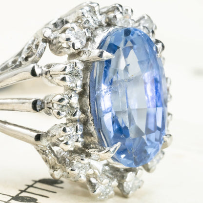 Pt900 昭和ザマスリング 非加熱ブルーサファイヤ 3.903ct ダイヤモンド0.35   〜遥か遠き氷の国のご令嬢リング〜OKR00249