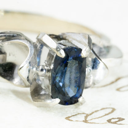 昭和ジュエリー サファイアリング 0.52ct K14WG 昭和レトロ 和デコ ヴィンテージ 指輪 青石 クールデザイン MOR00619