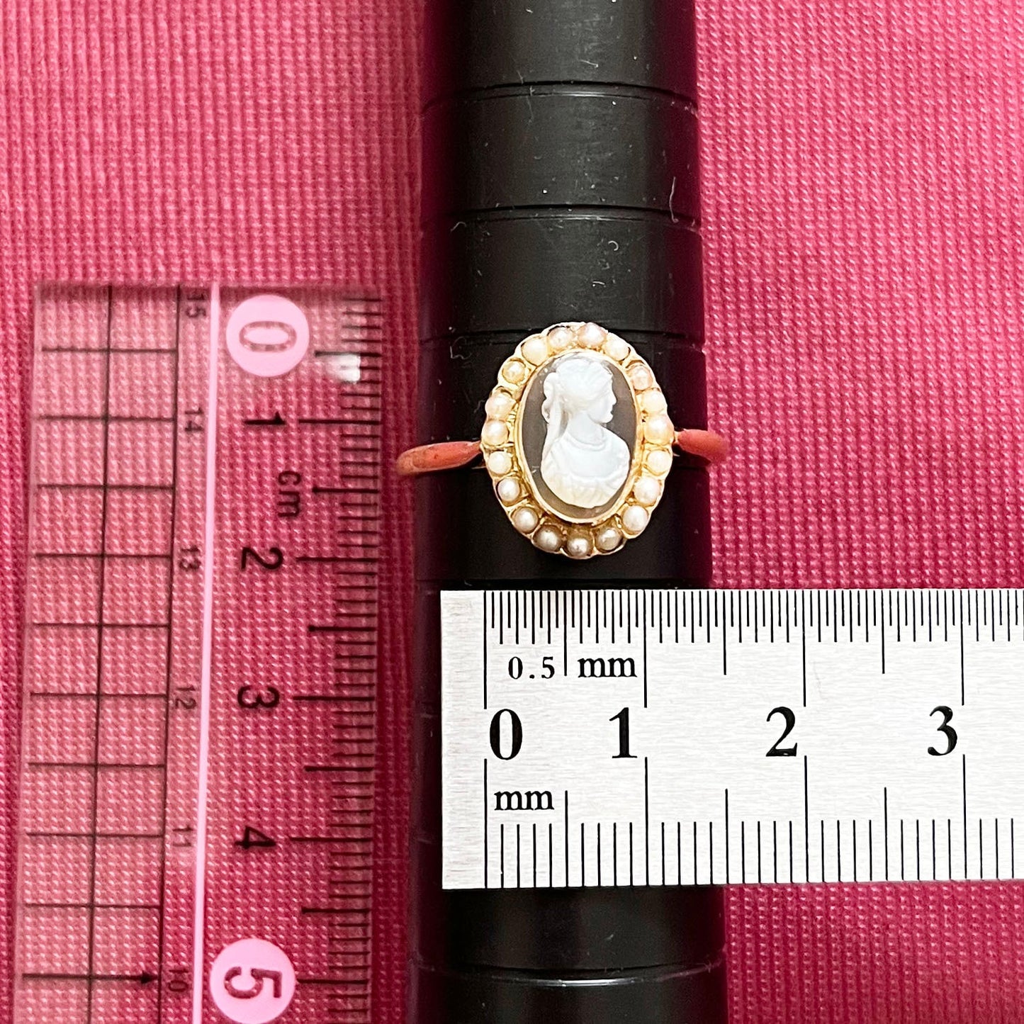 アンティークジュエリー フランス アンティーク カメオ リング K18  アゲート パール 指輪 1900年前後 〜幻想的な古典絵画のような優美な貴婦人の肖像〜 DR00646