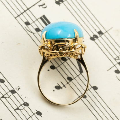 昭和ジュエリー レトロ リング K18  ターコイズ 〜青空の下、明るい時代を象徴するような華やかさ〜MR00759