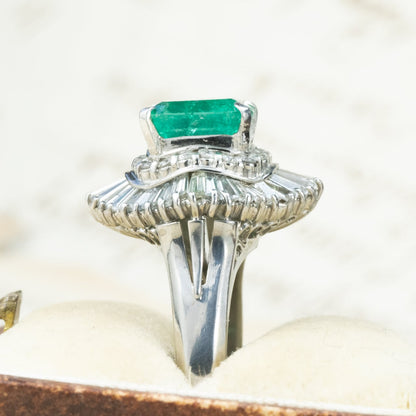 昭和ジュエリー エメラルド ダイヤモンド リング Pt900 1.79ct 1.4ct バレリーナセッティング ヴィンテージ 昭和レトロ MOR00698