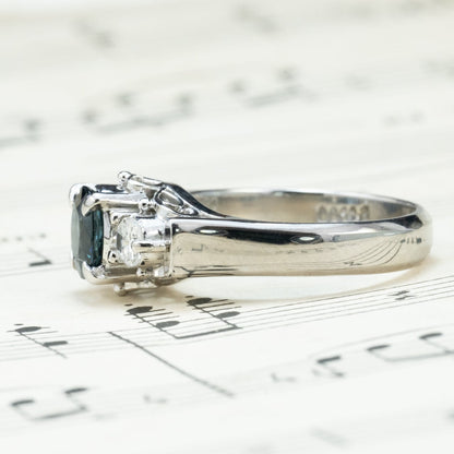 Pt900 天然サファイア 2.47ct × ダイヤモンド  昭和レトロ リング｜3ストーン 透かし細工  ゴージャス ヴィンテージジュエリー 9.5号｜DaisyRing OKR00228