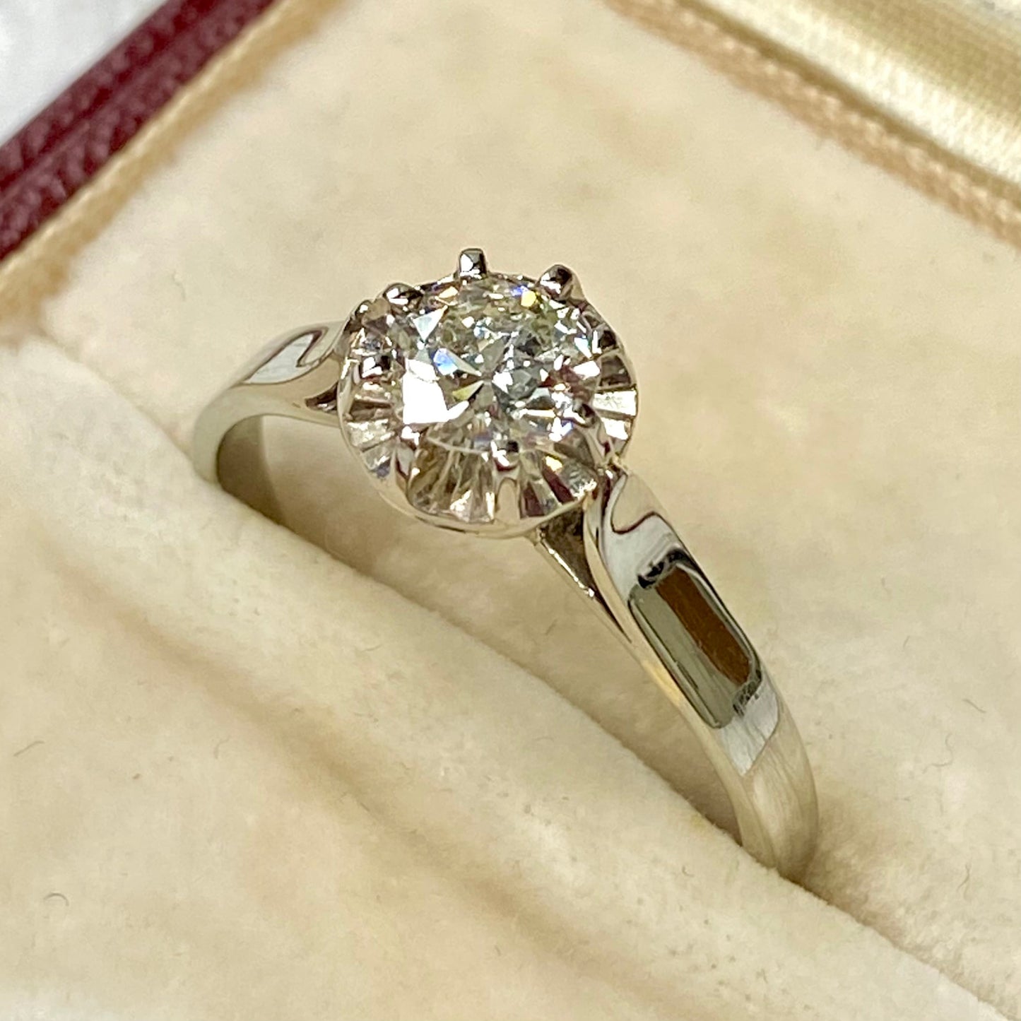 アンティークジュエリー フランス アンティーク ロゼッタシャトン バターカップ シンプル 1pc オールドカットダイヤモンド リング K18WG サーキュラーカットダイヤモンド DR00645