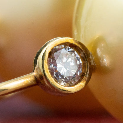 ゴールデンパール ピアス K18 白蝶真珠 12.2-12.4mm ダイヤモンド 0.04ct 大粒パール MOE00062