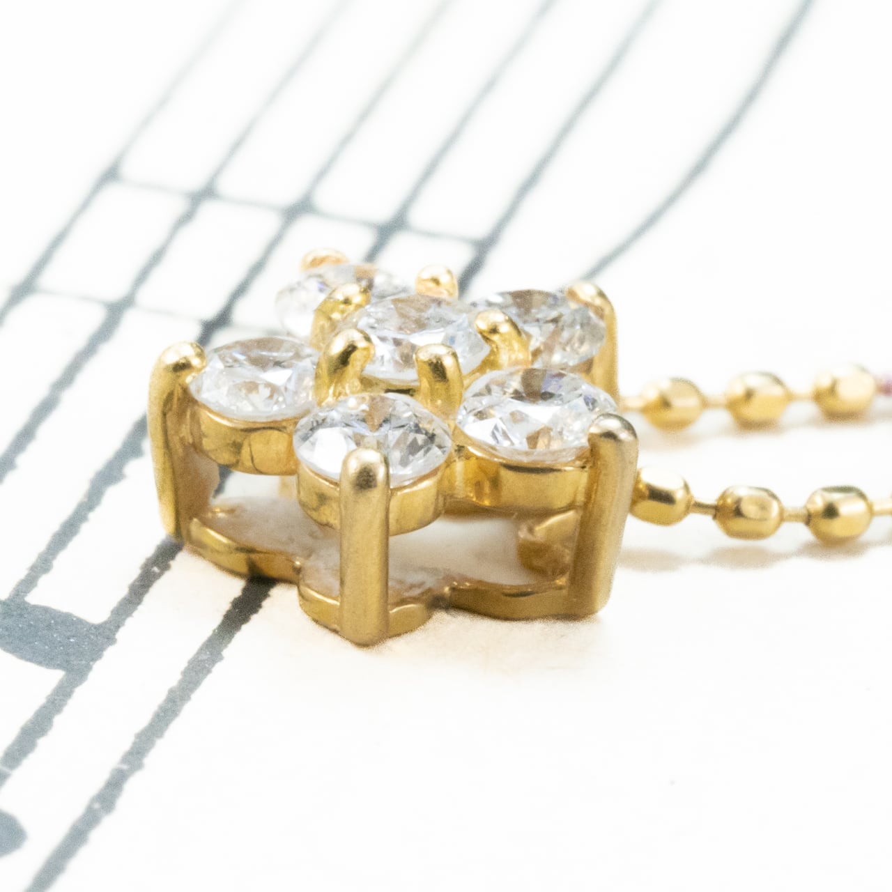 K18 ヴィンテージ ゴールド ジュエリー ダイヤモンド 0.26ct 花 フラワー シンプルデザイン ボールチェーン ネックレス 40.5cm CHP00878