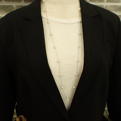 Pt850 パール ロングネックレス 80cm 二連 ステーションネックレス プラチナ 真珠 〜静かに揺れる、光の連なり〜 MN00261