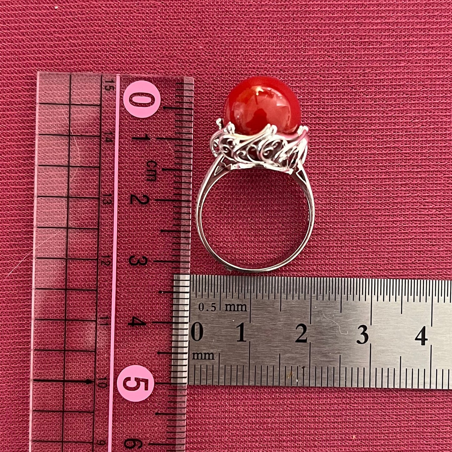 昭和レトロ 昭和ジュエリー ヴィンテージ デラックス デザイン 大粒 赤珊瑚 コーラル 12.1mm Pt900 〜花弁の様な透かし〜  OKR00074