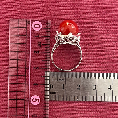 昭和レトロ 昭和ジュエリー ヴィンテージ デラックス デザイン 大粒 赤珊瑚 コーラル 12.1mm Pt900 〜花弁の様な透かし〜  OKR00074