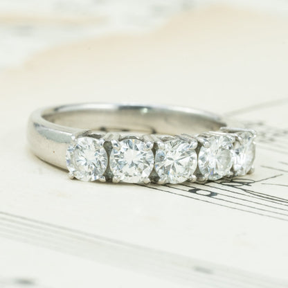 昭和レトロ ダイヤモンド リング 一文字 デザイン ヴィンテージ  Pt900 ５石 1.06ct MR00761