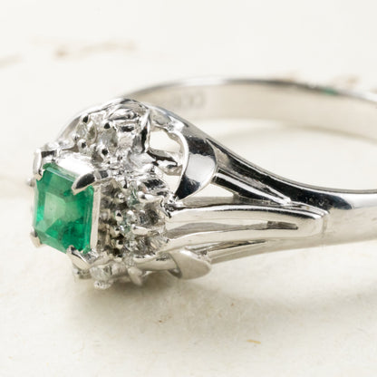 昭和ジュエリー エメラルド ダイヤモンド リング Pt200 0.25ct ヴィンテージ 昭和レトロ 指輪 プラチナ CHR01827
