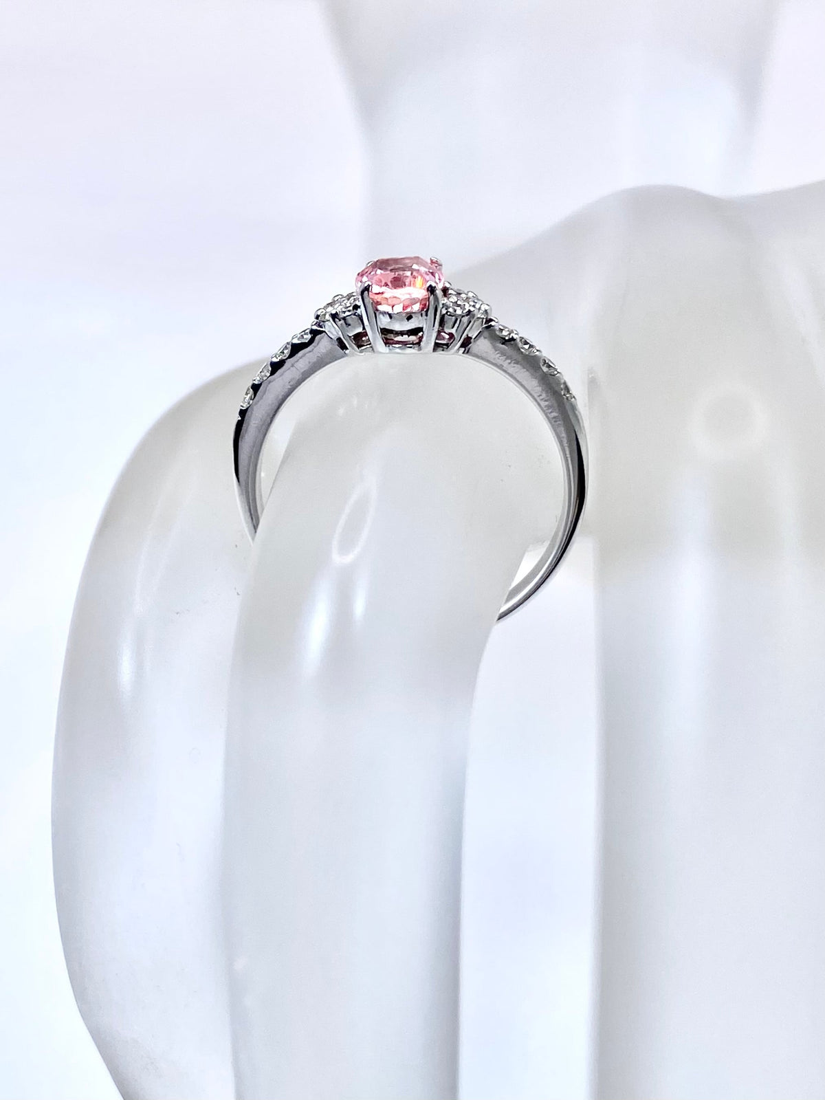 【スリランカ産】非加熱パパラチアサファイア 0.768ct / ダイヤモンド 計0.18ct K18WG リング 11号【リフレッシュメント(新品仕上げ・補修・洗浄等済)】