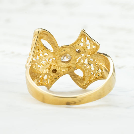 K18 リボンモチーフ ダイヤモンドリング 0.10ct 透かし細工 フィリグリー ダイヤ セット レトロジュエリー 昭和レトロ エレガント  CHR02103 2枚目