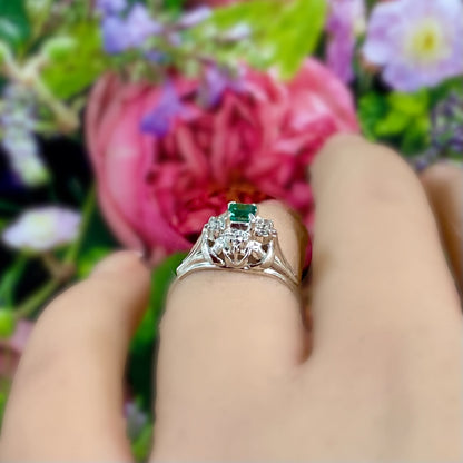 昭和ジュエリー エメラルド ダイヤモンド リング Pt200 0.25ct ヴィンテージ 昭和レトロ 指輪 プラチナ CHR01827