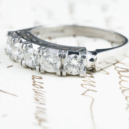 昭和ジュエリー ダイヤモンドリング Pt900 1.00ct 一文字リング ヴィンテージ 昭和レトロ 透かしデザイン 指輪 プラチナ MR00739