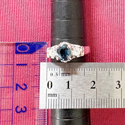 Pt900 天然サファイア 2.47ct × ダイヤモンド  昭和レトロ リング｜3ストーン 透かし細工  ゴージャス ヴィンテージジュエリー 9.5号｜DaisyRing OKR00228