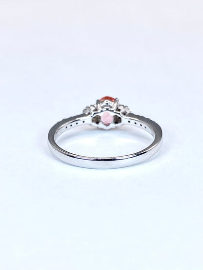 【スリランカ産】非加熱パパラチアサファイア 0.768ct / ダイヤモンド 計0.18ct K18WG リング 11号【リフレッシュメント(新品仕上げ・補修・洗浄等済)】