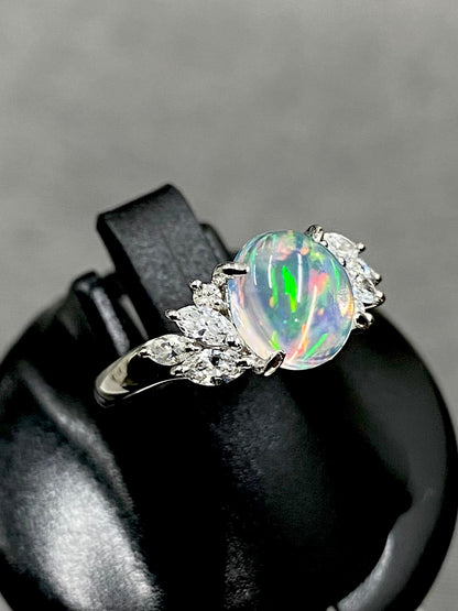 ウォーターオパール 1.61ct / ダイヤモンド 計0.45ct Pt900 リング 12.5号【リフレッシュメント(新品仕上げ・補修・洗浄等済)】