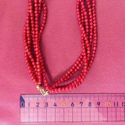 昭和レトロ ヴィンテージジュエリー K18 天然珊瑚(着色) 6連 ネックレス 45cm 〜日本の美意識を感じるデザイン〜 MN00249