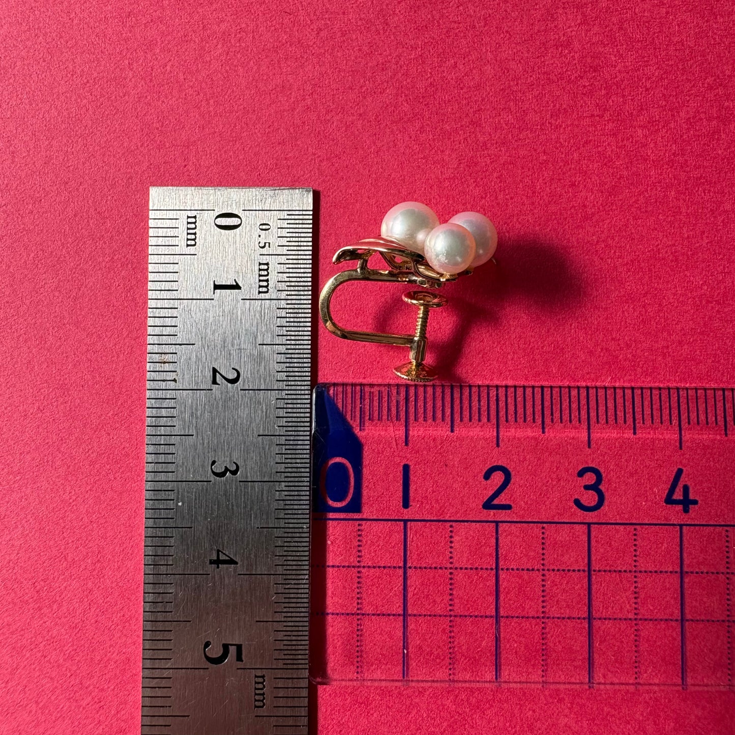 ミキモト MIKIMOTO K14 あこや真珠 パール イヤリング 3粒 ヴィンテージ 葉モチーフ ゴールド  OKE00020