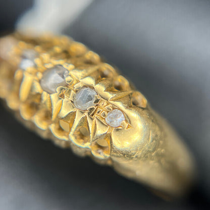 アンティークジュエリー イギリス アンティークリング 5stone リング K18 オールドカット ダイヤモンド バーミンガム 1894年 DR00543