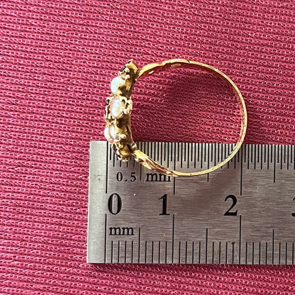 アンティークジュエリー イギリス アンティーク K12 hair モーニング リング 1857年 天然ガーネット パール 〜朝露をまとった花がそっと指先に咲いたかのよう〜 DR00687