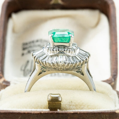 昭和ジュエリー エメラルド ダイヤモンド リング Pt900 1.79ct 1.4ct バレリーナセッティング ヴィンテージ 昭和レトロ MOR00698