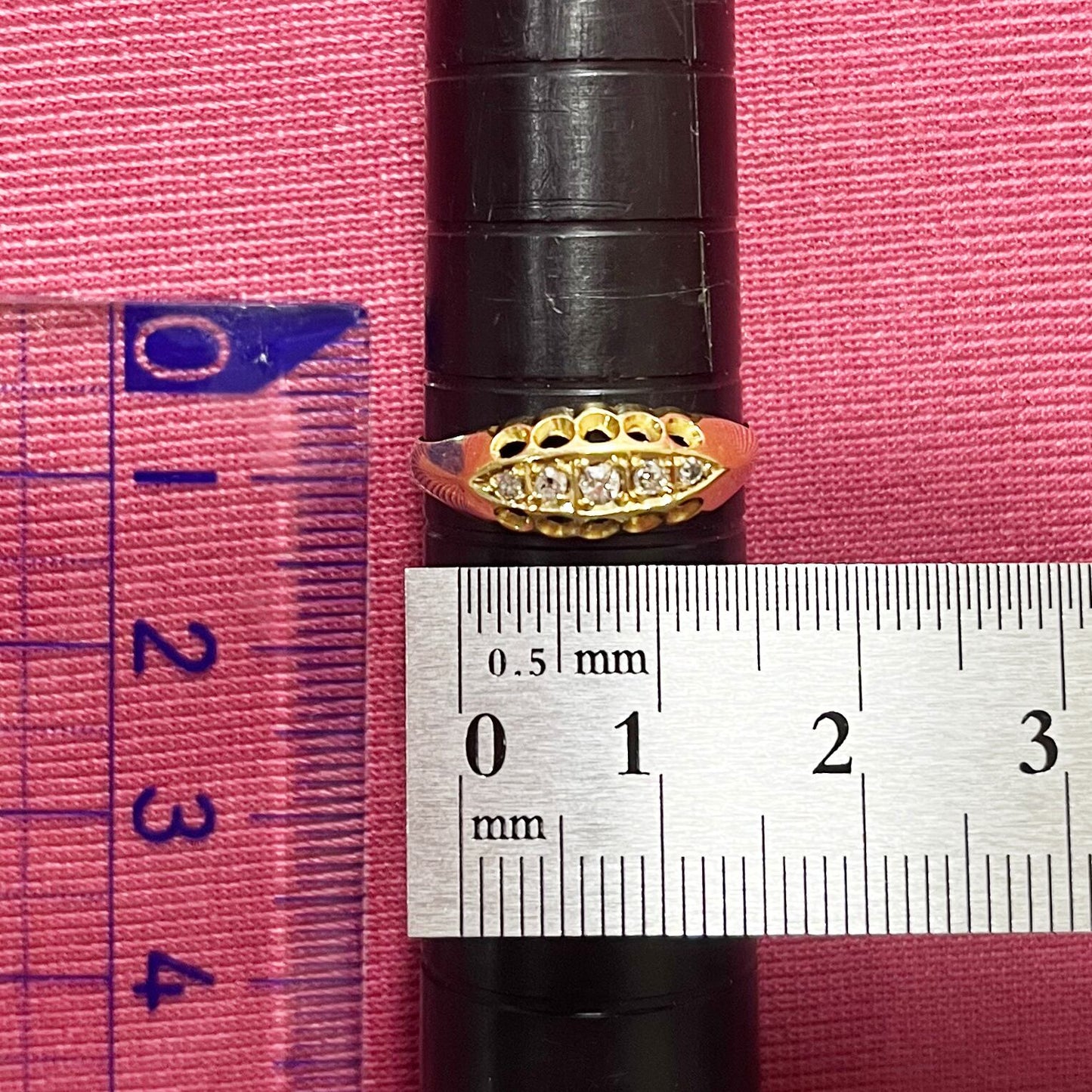 イギリス アンティーク ジュエリー K18 5stone オールドカット ダイヤモンド クラッシックデザイン リング 指輪 バーミンガム 1913 DR00734