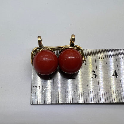 昭和ジュエリー 赤珊瑚 サンゴ 帯留め K18 ヴィンテージ 昭和レトロ コーラル 2珠 和装ジュエリー 帯どめ MOTH00026