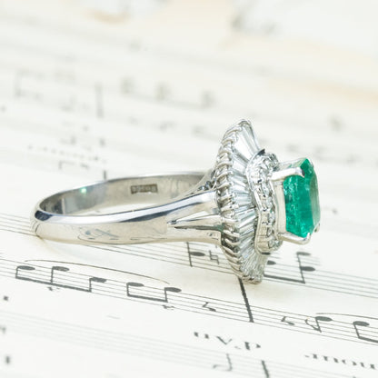 昭和ジュエリー エメラルド ダイヤモンド リング Pt900 1.79ct 1.4ct バレリーナセッティング ヴィンテージ 昭和レトロ MOR00698