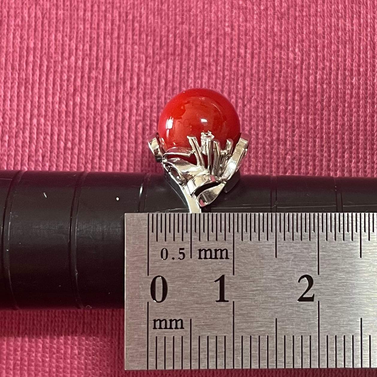 昭和ジュエリー サンゴ 珊瑚 リング Pt900 10mm ダイヤモンド ヴィンテージ 昭和レトロ アールデコデザイン プラチナ 指輪 MOR00443