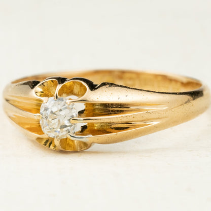 イギリスアンティーク ジュエリー K18 オールドマインカットダイヤモンド 約0.5ct ベルチャーセッティング 1905年製 バーミンガム 彫り装飾 ゴールド リング DR00776  Daisy Ring
