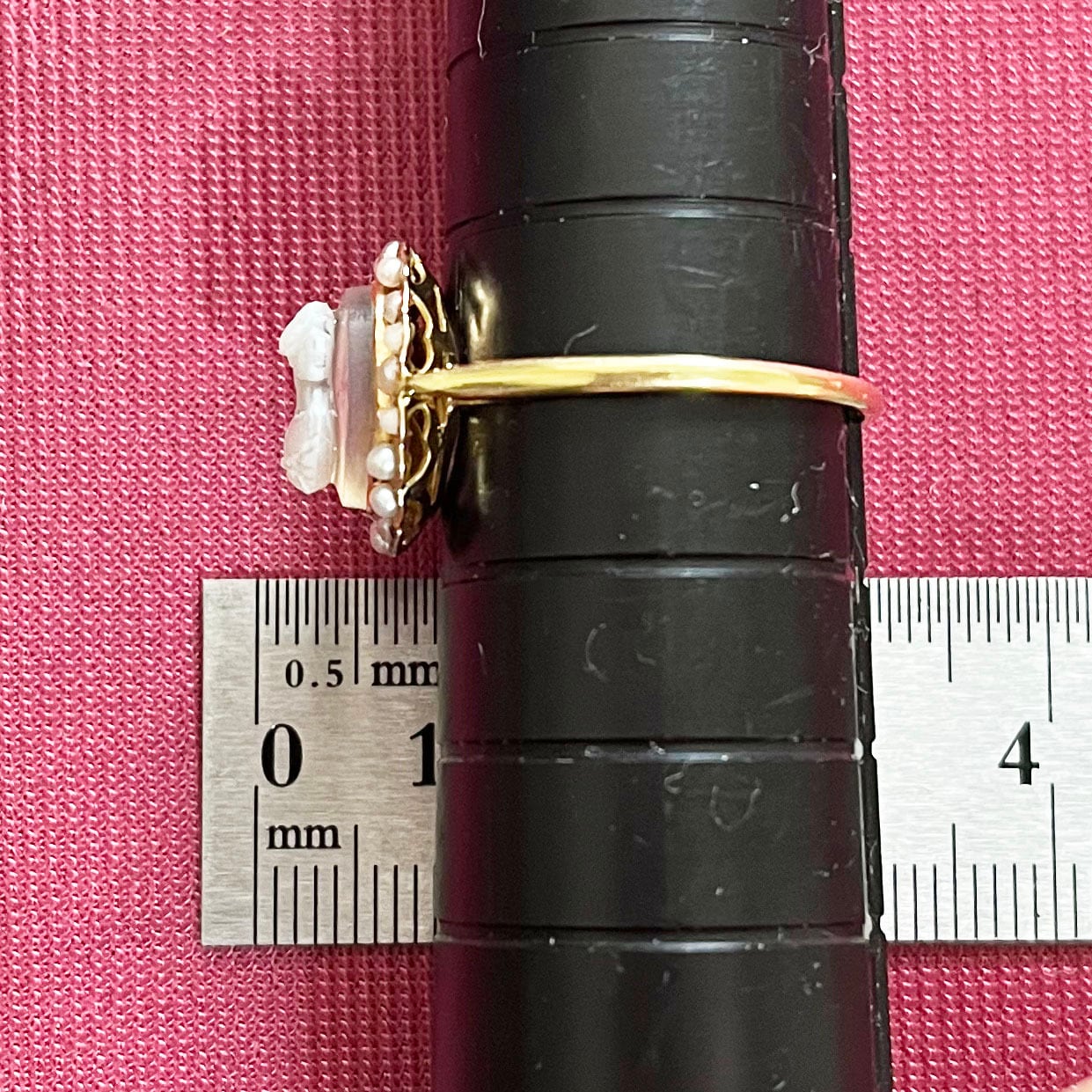 アンティークジュエリー フランス アンティーク カメオ リング K18  アゲート パール 指輪 1900年前後 〜幻想的な古典絵画のような優美な貴婦人の肖像〜 DR00646