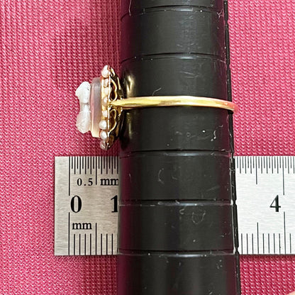 アンティークジュエリー フランス アンティーク カメオ リング K18  アゲート パール 指輪 1900年前後 〜幻想的な古典絵画のような優美な貴婦人の肖像〜 DR00646