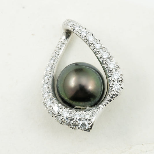 K18WG 黒蝶真珠 ピーコックカラー ダイヤモンド  0.25ct  4.0g 9.0mm珠 MOP00274 2枚目