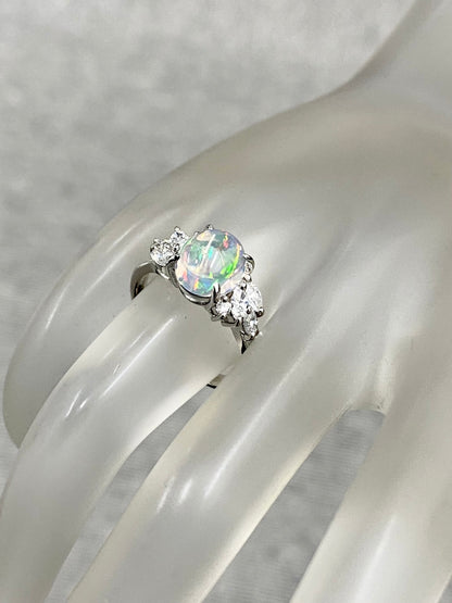 ウォーターオパール 1.61ct / ダイヤモンド 計0.45ct Pt900 リング 12.5号【リフレッシュメント(新品仕上げ・補修・洗浄等済)】